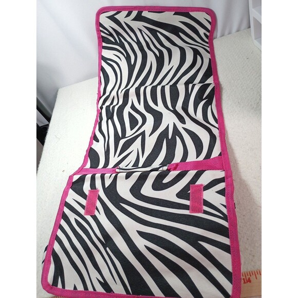 Women’s Hanging Toiletry Travel Bag Zebra Stripe Pink Interior Organizer - Picture 3 of 16